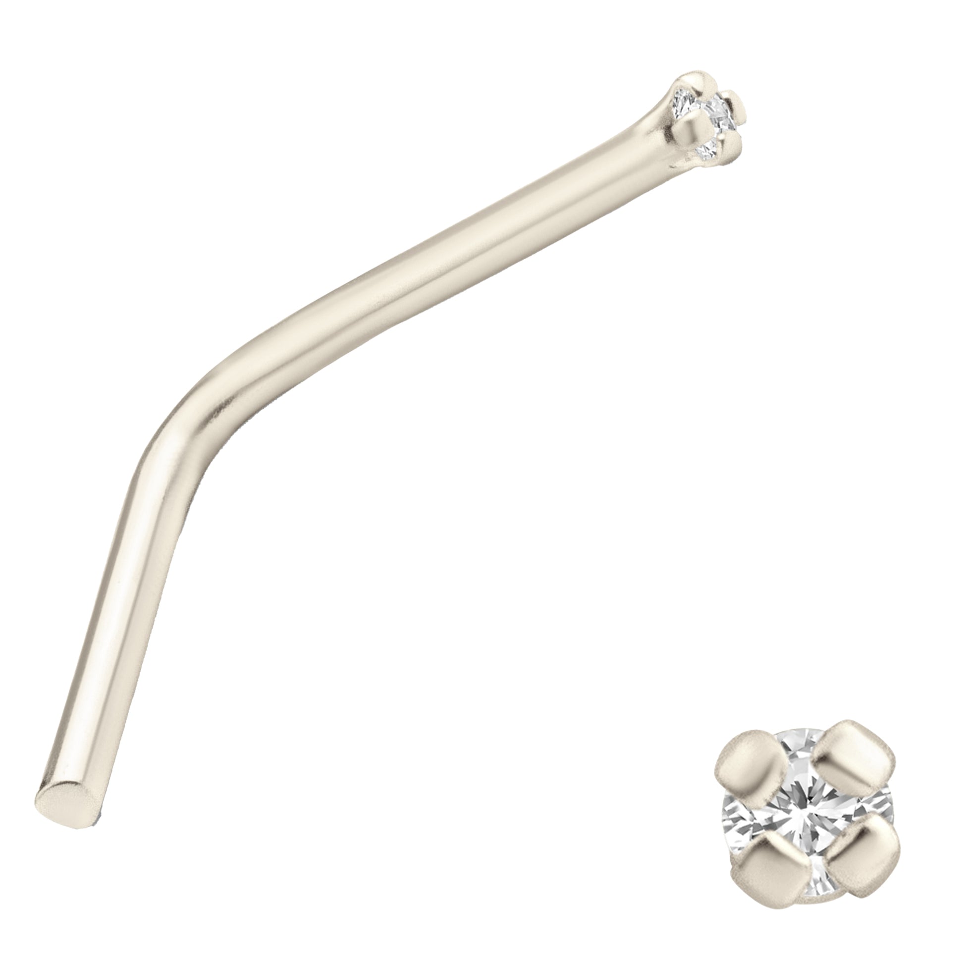 14k Solid White Gold Prong Round Si1 Diamond L-Shape, Classic Design, Unique Jewelry, Sexy Jewelz, Los Angeles