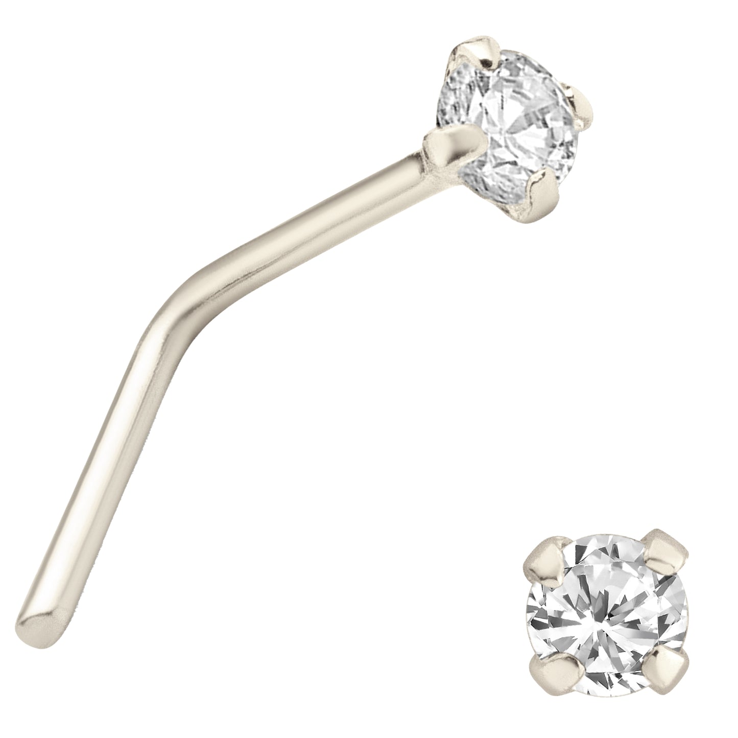 14k Solid White Gold Prong Round Si1 Diamond L-Shape, Classic Design, Unique Jewelry, Sexy Jewelz, Los Angeles