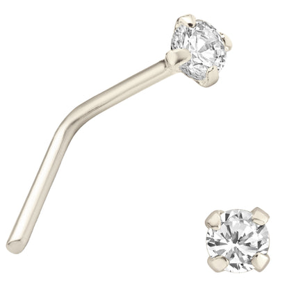 14k Solid White Gold Prong Round Si1 Diamond L-Shape, Classic Design, Unique Jewelry, Sexy Jewelz, Los Angeles