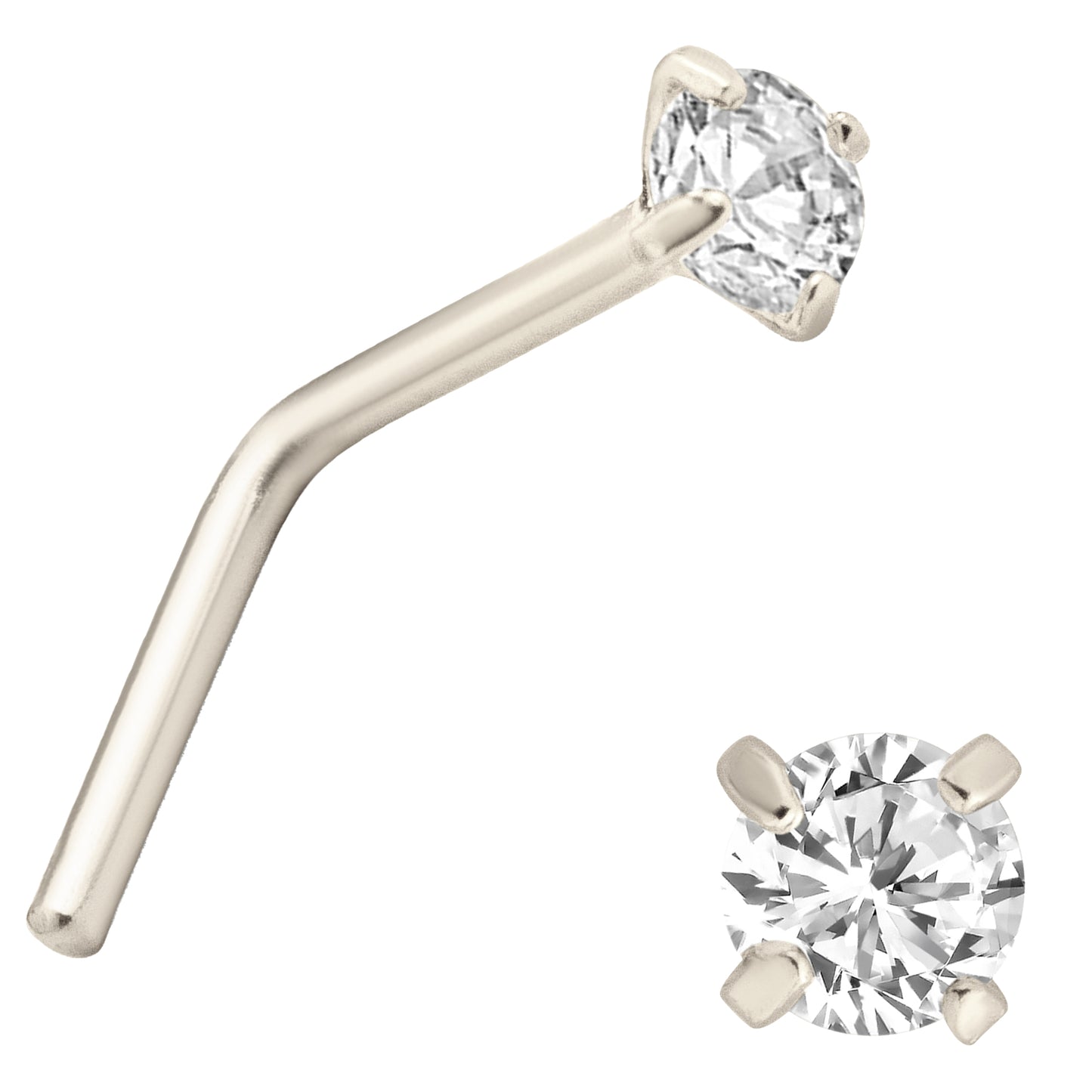 14k Solid White Gold Prong Round Si1 Diamond L-Shape, Classic Design, Unique Jewelry, Sexy Jewelz, Los Angeles