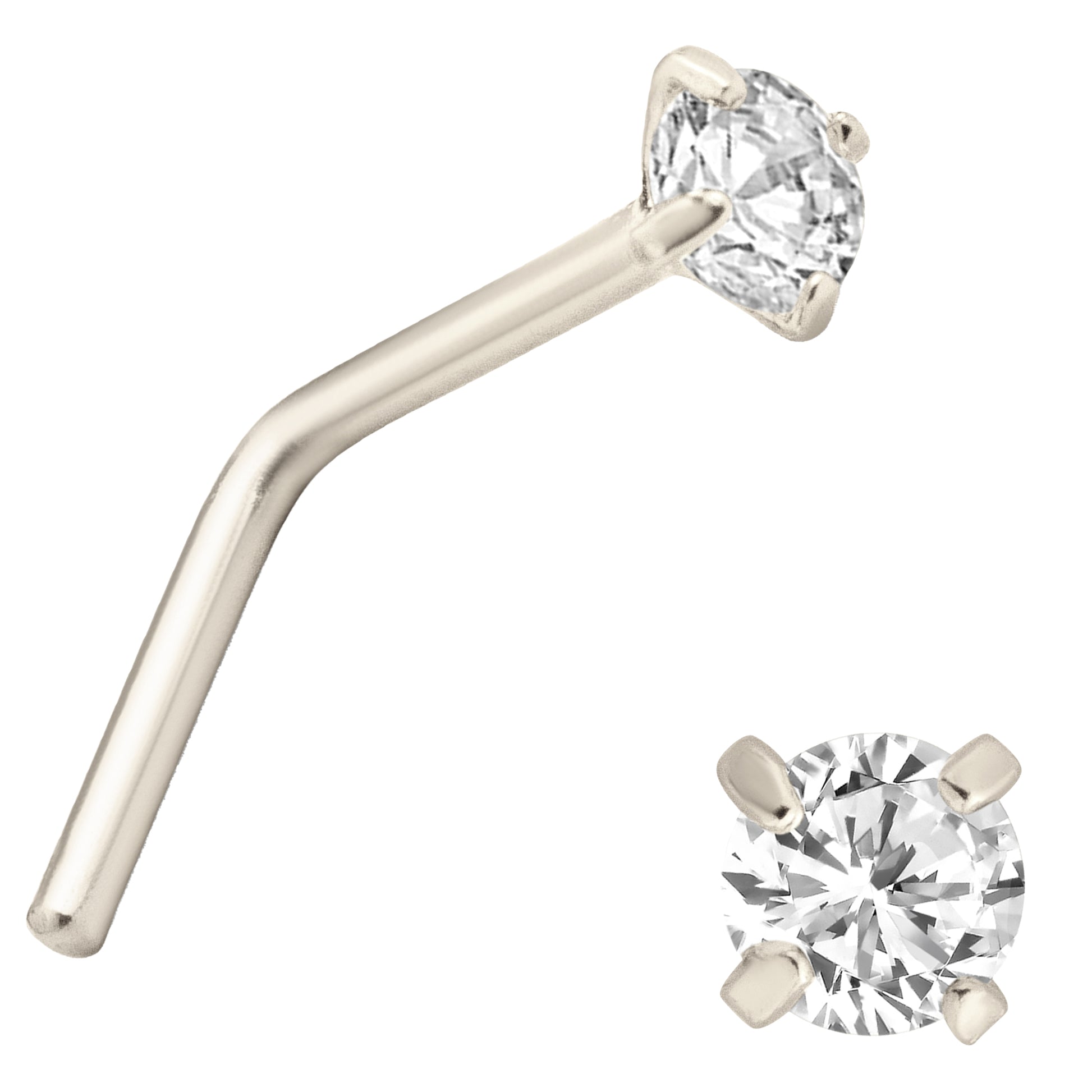 14k Solid White Gold Prong Round Si1 Diamond L-Shape, Classic Design, Unique Jewelry, Sexy Jewelz, Los Angeles