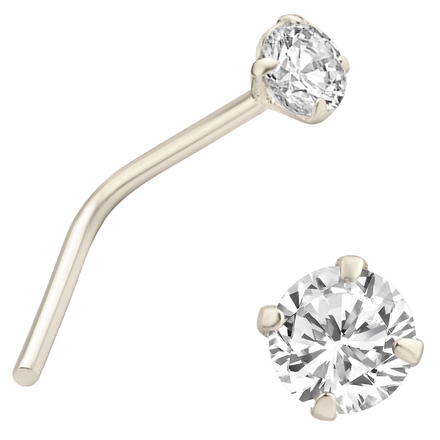 14k Solid White Gold Prong Round Si1 Diamond L-Shape, Classic Design, Unique Jewelry, Sexy Jewelz, Los Angeles