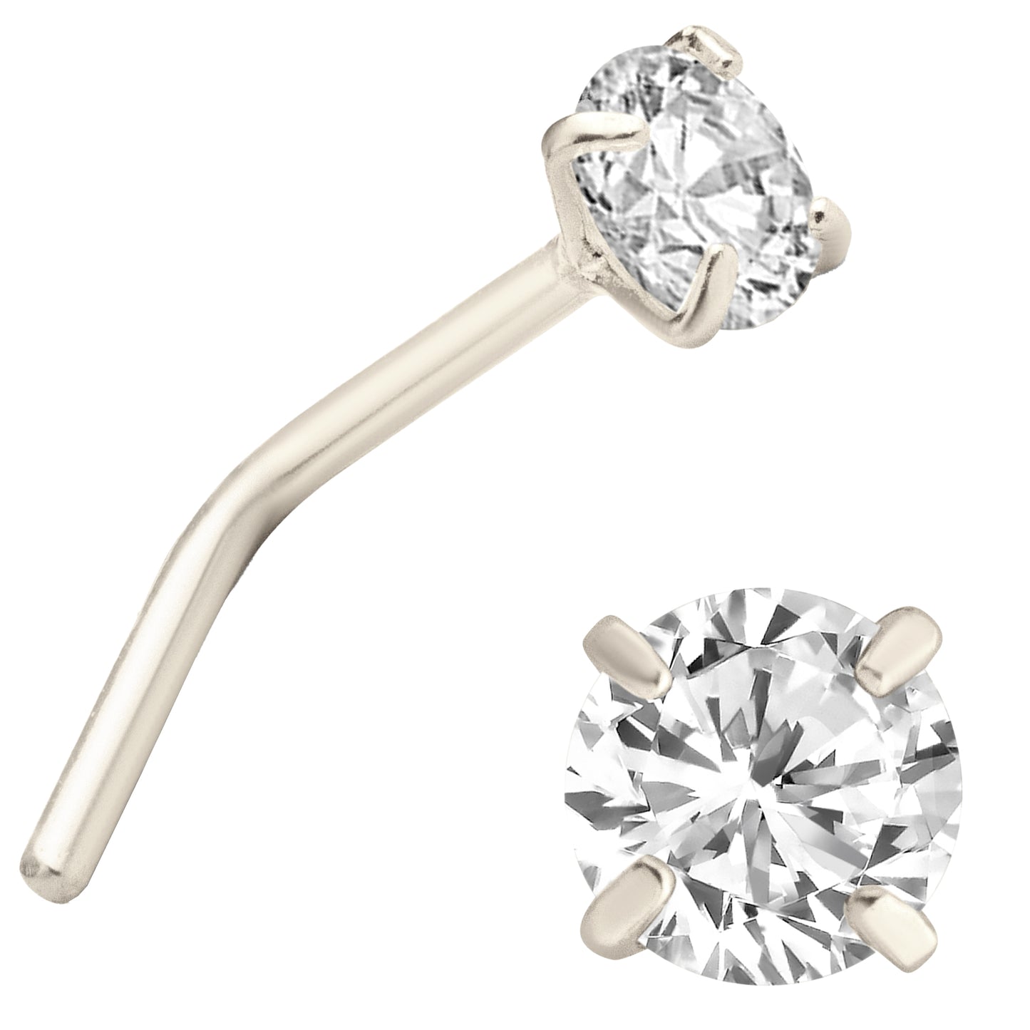 14k Solid White Gold Prong Round Si1 Diamond L-Shape, Classic Design, Unique Jewelry, Sexy Jewelz, Los Angeles