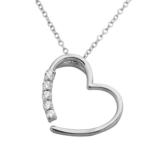 Open CZ Heart Necklace, Silver 925 Rhodium Plated, Cubic Zirconia Pendant, Dainty Heart Charm, Delicate Jewelry, Sexy Jewelz, Los Angeles
