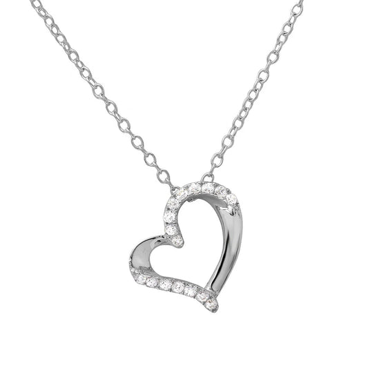 Open Heart CZ Necklace, 925 Silver Pendant, Rhodium Plated Necklace, Heart Jewelry, Gift for Her, Sexy Jewelz, Los Angeles
