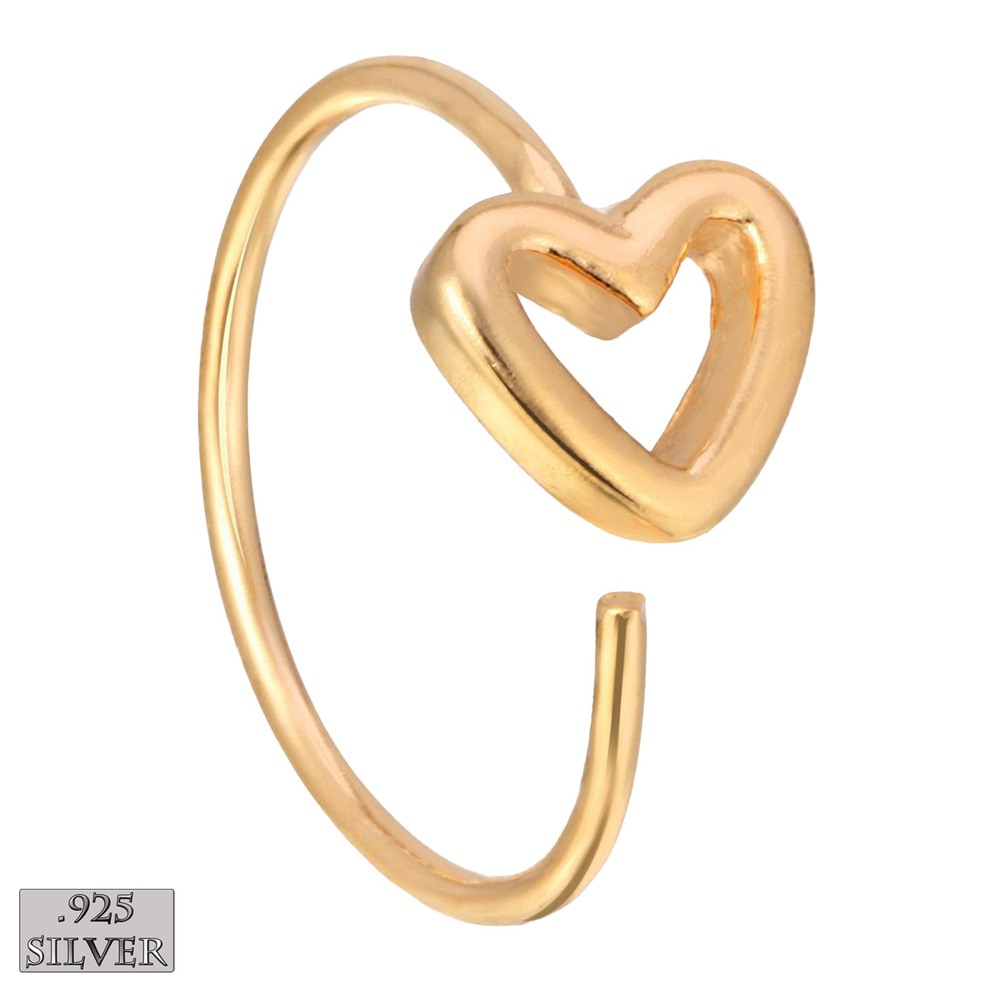 Hollow Heart Design Nose Hoop, 925 Sterling Silver 22g Thickness, Cute Nose Ring, Heart Shaped Hoop, Sexy Jewelz, Los Angeles