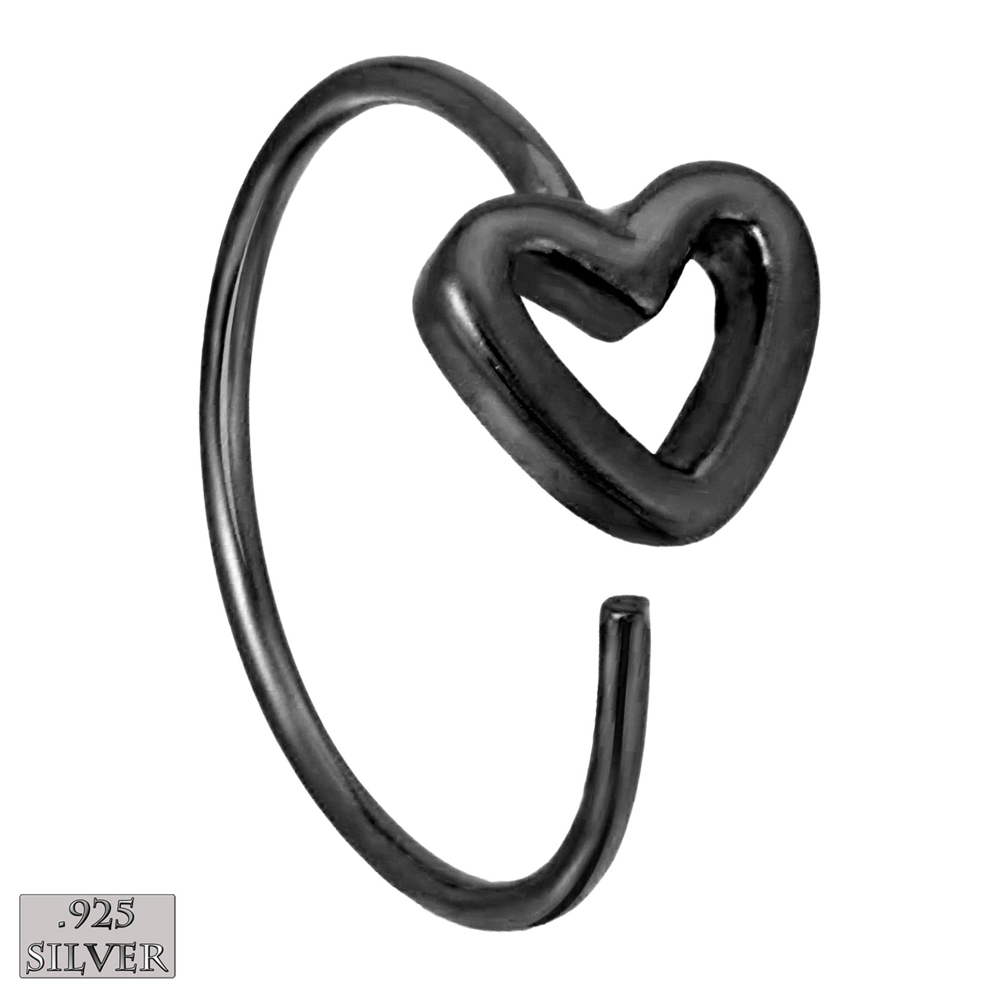 Hollow Heart Design Nose Hoop, 925 Sterling Silver 22g Thickness, Cute Nose Ring, Heart Shaped Hoop, Sexy Jewelz, Los Angeles