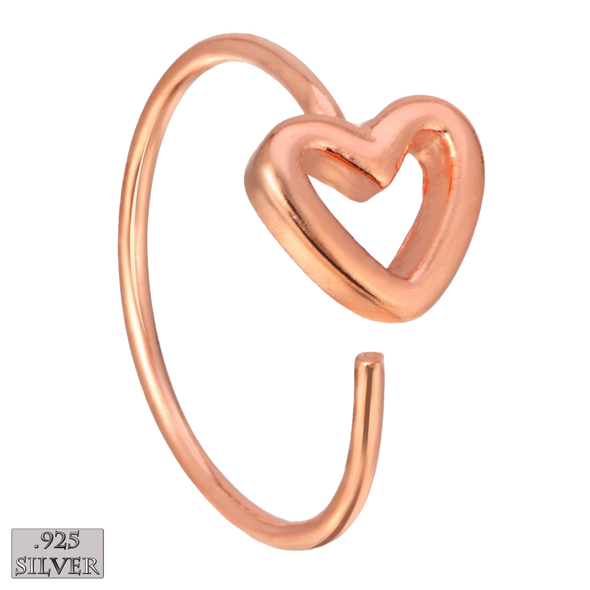 Hollow Heart Design Nose Hoop, 925 Sterling Silver 22g Thickness, Cute Nose Ring, Heart Shaped Hoop, Sexy Jewelz, Los Angeles