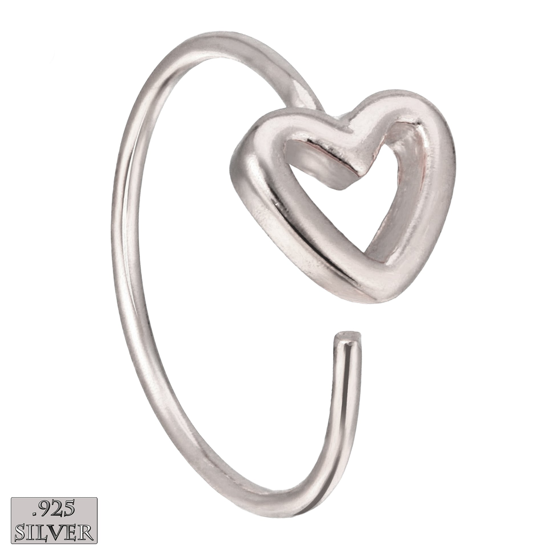 Hollow Heart Design Nose Hoop, 925 Sterling Silver 22g Thickness, Cute Nose Ring, Heart Shaped Hoop, Sexy Jewelz, Los Angeles